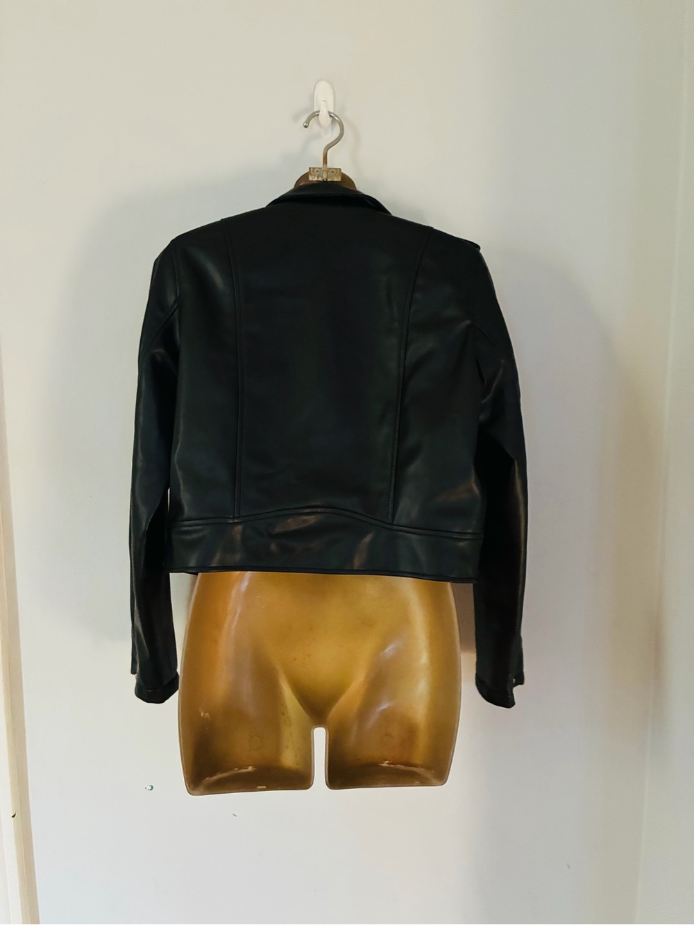 Zara Black Faux Leather Moto Biker Jacket Cropped Silver Zip Size Small - Picture 4 of 5